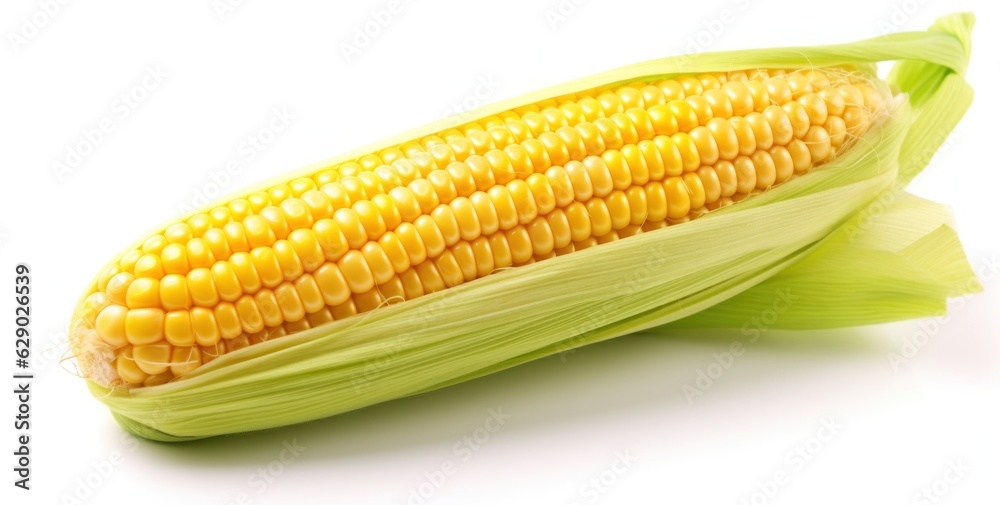 Corn with leaves and earns isolated