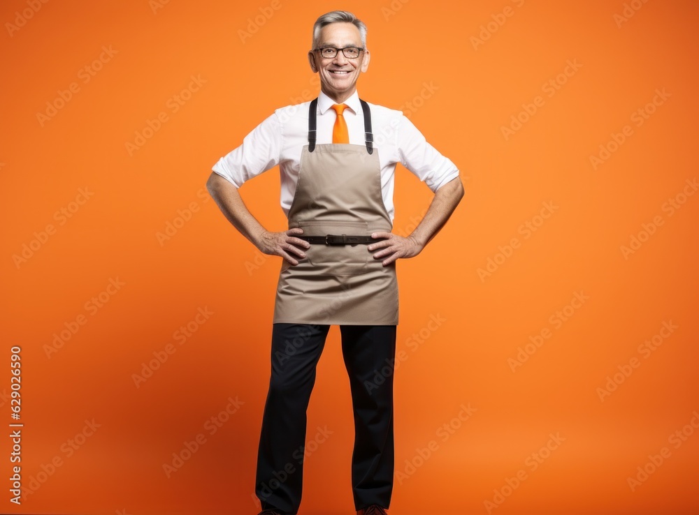 Chef on vivid orange background.