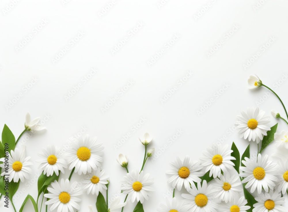 White flowers and leaves background