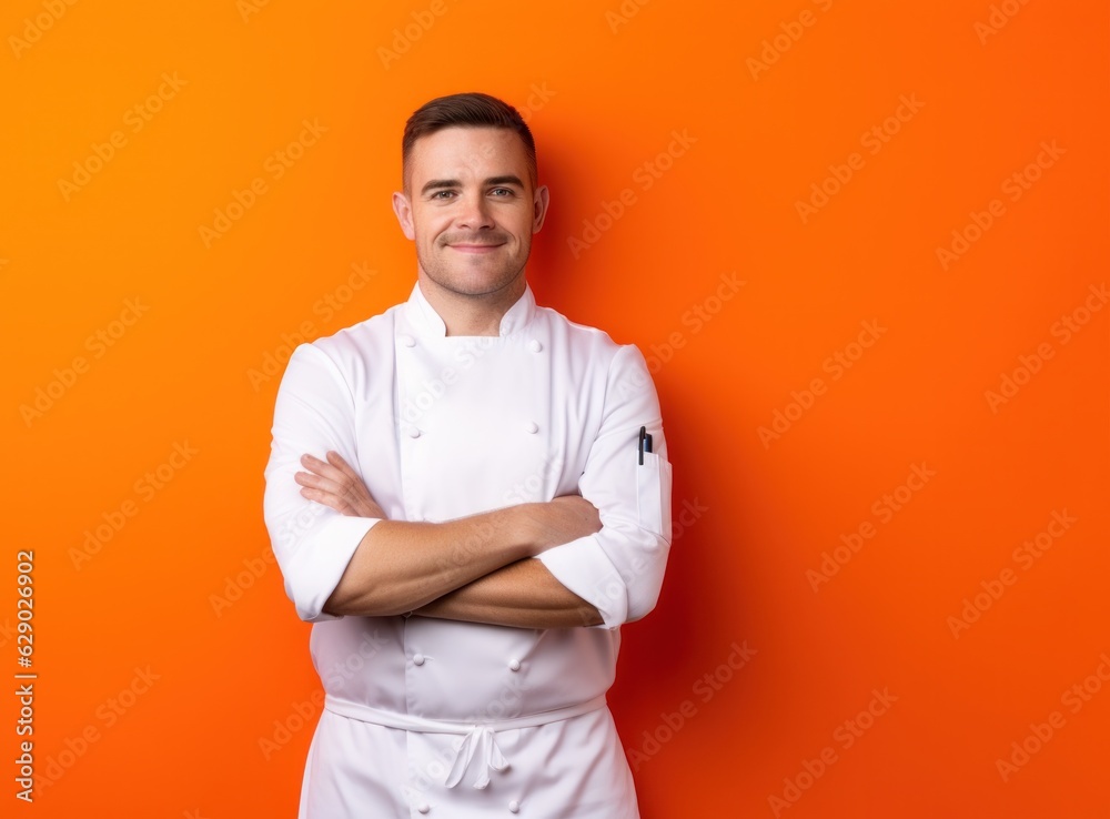 Chef on vivid orange background