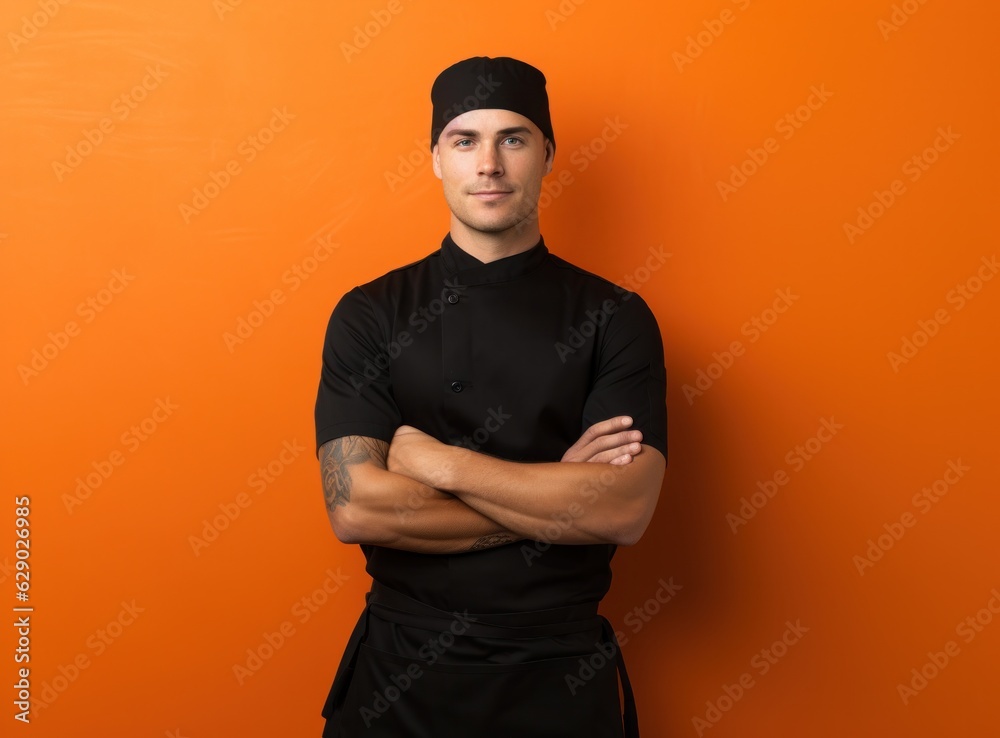 Chef on vivid orange background