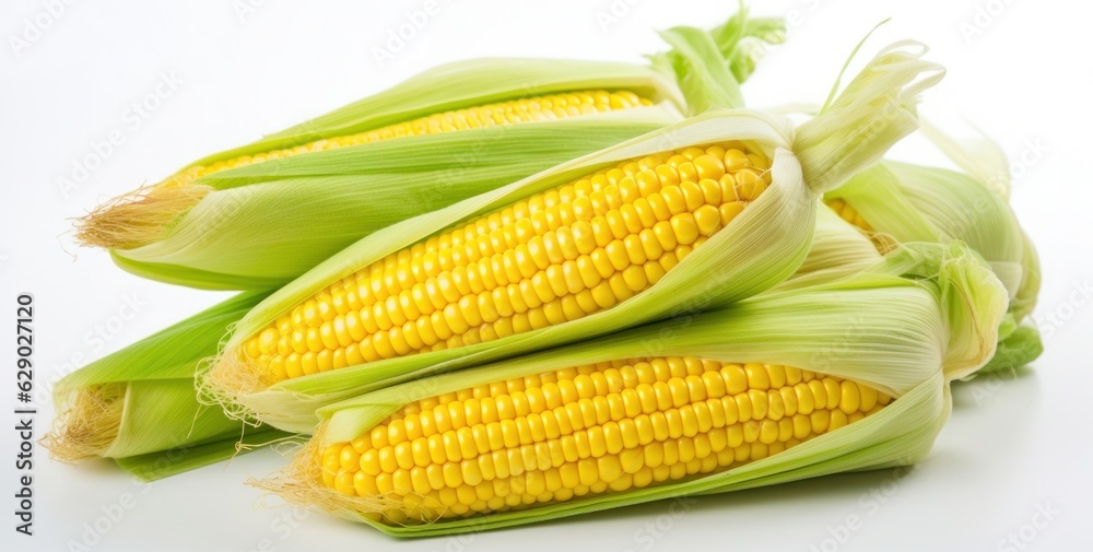 Corn with leaves and earns isolated