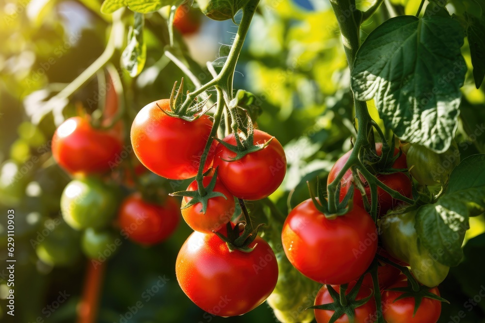 Red tomatoes agriculture harvesting. Generative AI