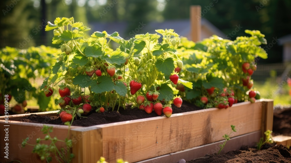 Red strawberries agriculture harvesting. Generative AI