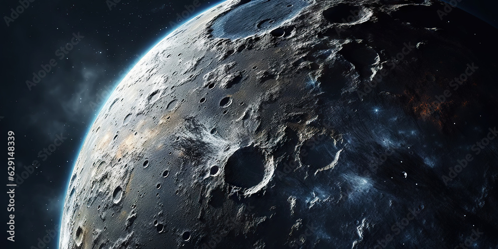 Moon surface with craters and space background. Universe beauty. Generatie AI