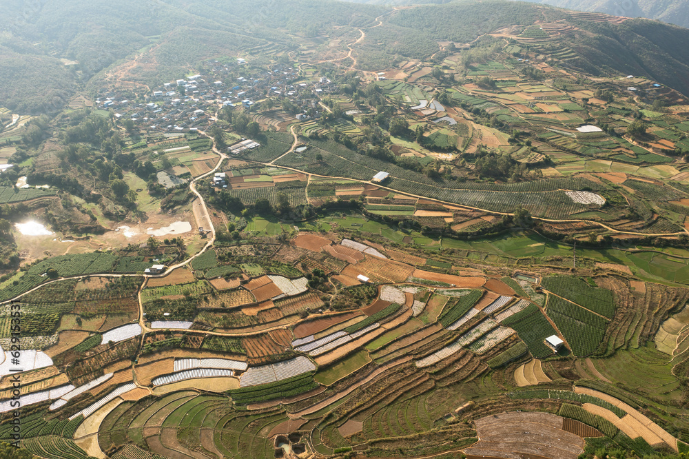 Villages and fields in Yunnan, China.