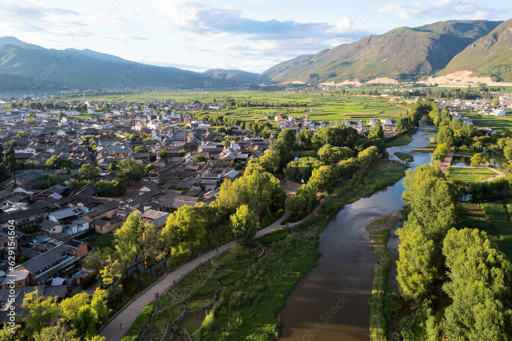 Village and fields in Shaxi, Yunnan, China.