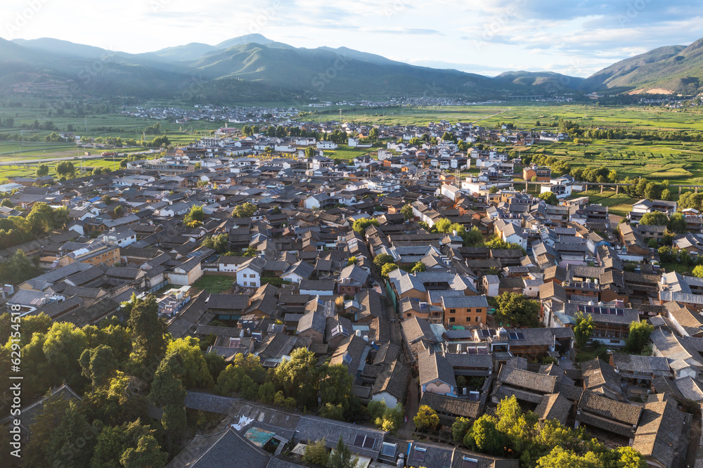 Village and fields in Shaxi, Yunnan, China.