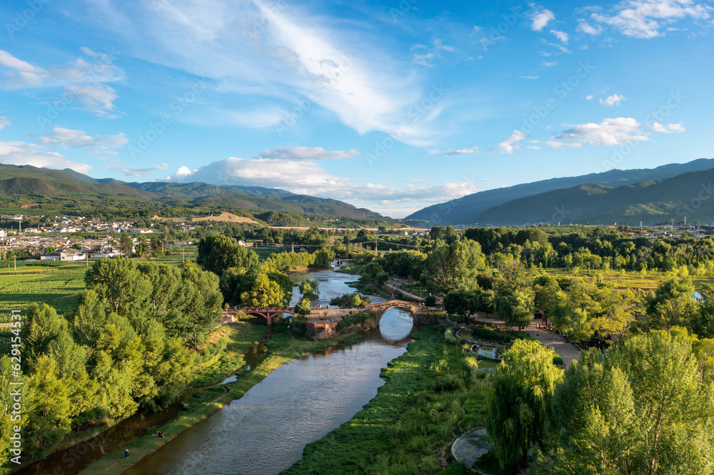 Village and fields in Shaxi, Yunnan, China.