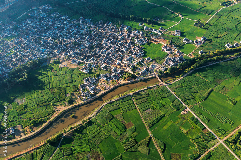 Village and fields in Shaxi, Yunnan, China.