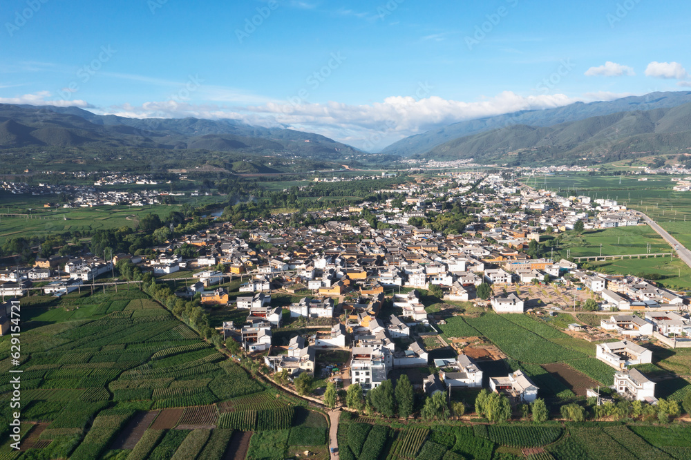 Village and fields in Shaxi, Yunnan, China.