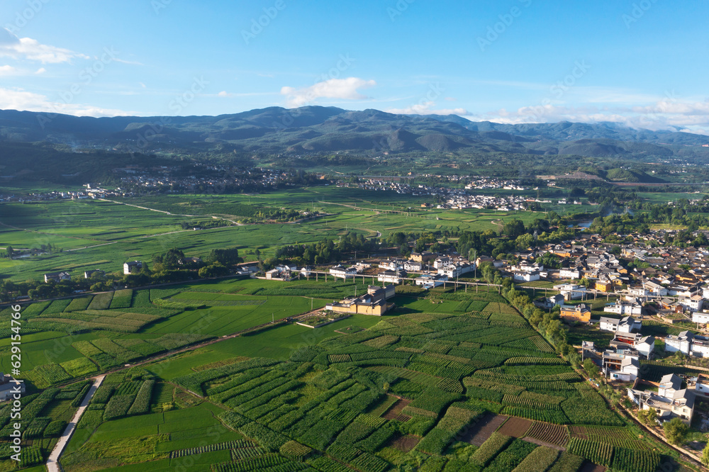 Village and fields in Shaxi, Yunnan, China.