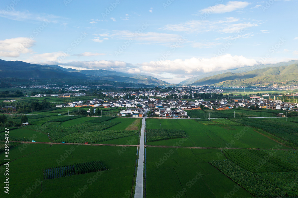 Village and fields in Shaxi, Yunnan, China.