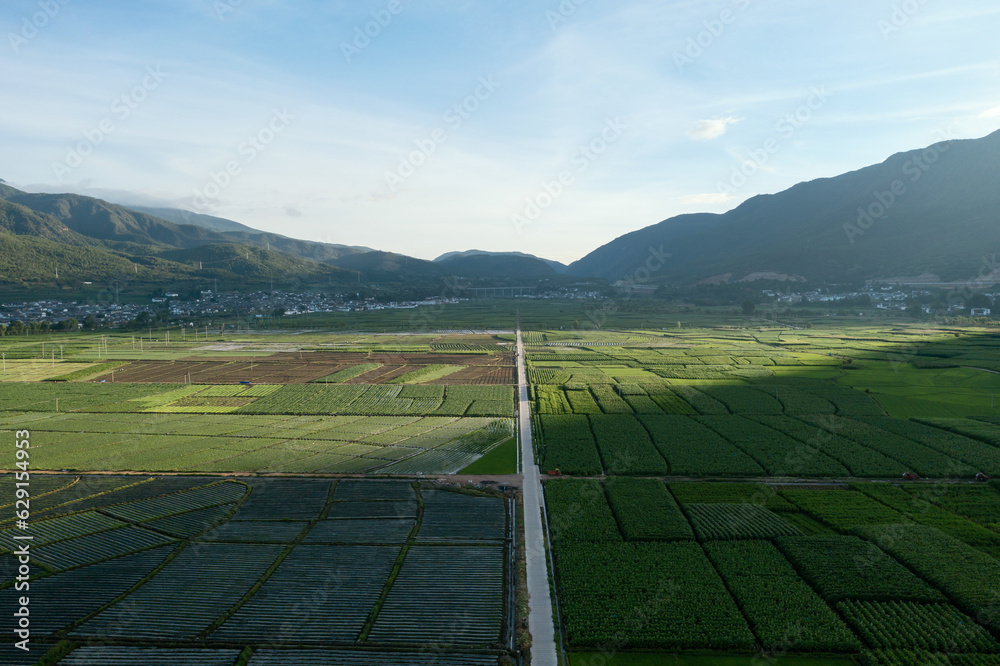 Village and fields in Shaxi, Yunnan, China.