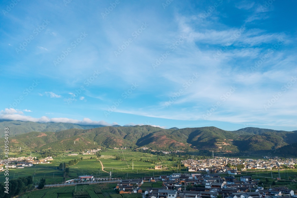 Village and fields in Shaxi, Yunnan, China.