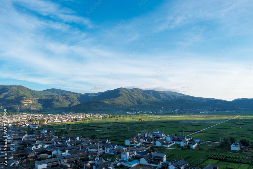 Village and fields in Shaxi, Yunnan, China.