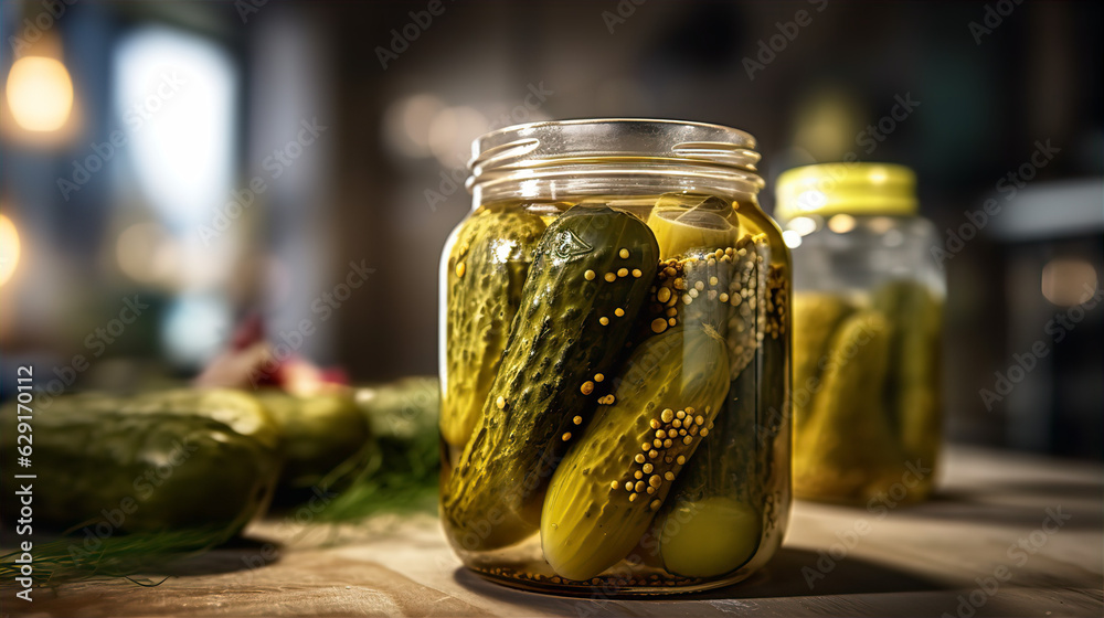 Glass Jar Full of Tangy Pickles - AI Generated