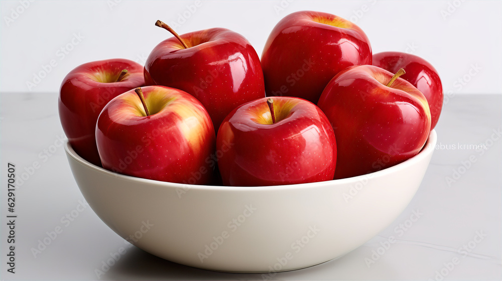 Fresh and Juicy Red Apples in a Sleek White Bowl - AI Generated