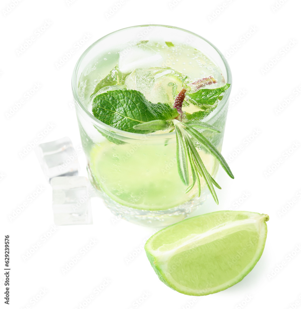 Glass of tasty mojito isolated on white background