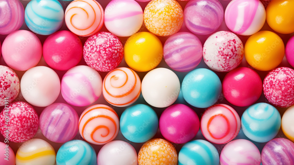 Top view on large colorful jawbreaker candies background. Gum colorful balls. Generative AI