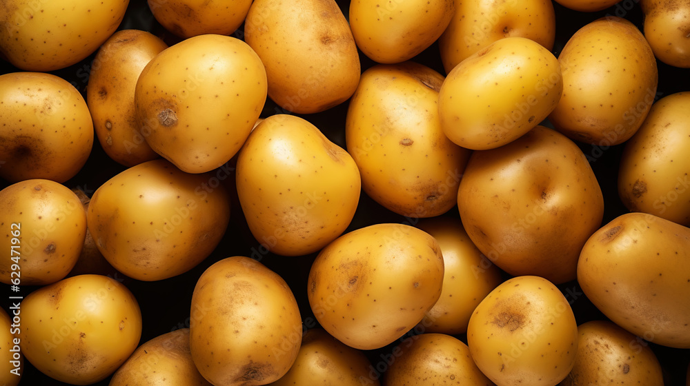 Fresh potatoes with water drops background. Vegetables backdrop. Generative AI