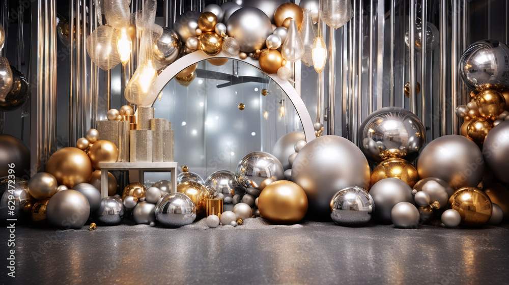 Modern shiny creative Christmas backdrop. Golden festive New Year background. Generative AI