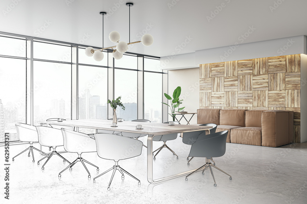 Before and after design project of luxury meeting room interior. 3D Rendering