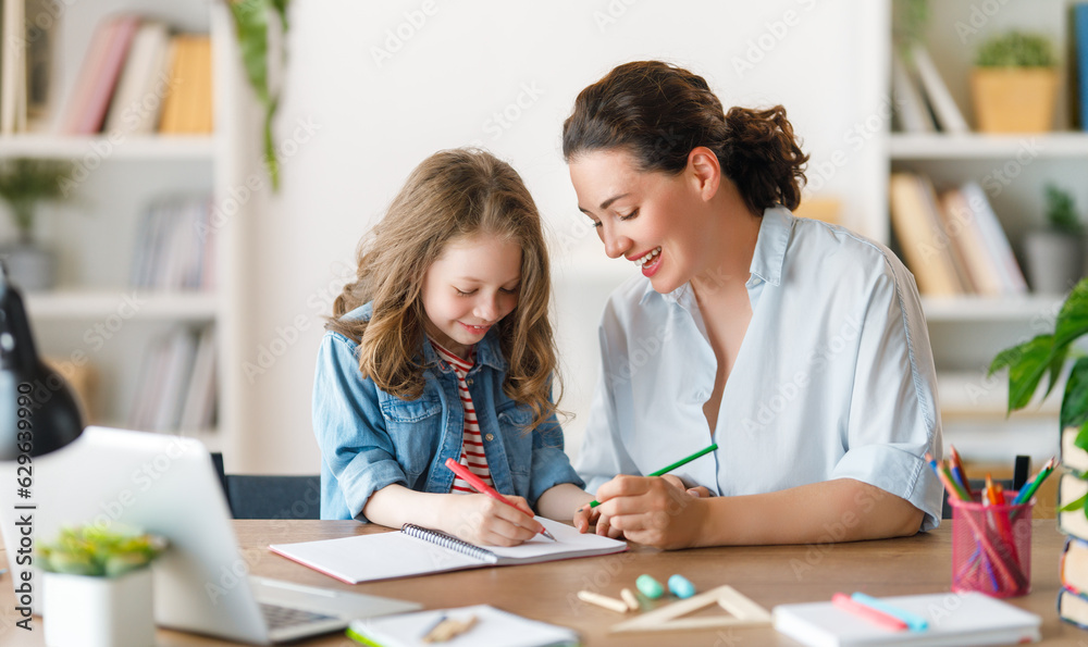 Girl doing homework or online education.