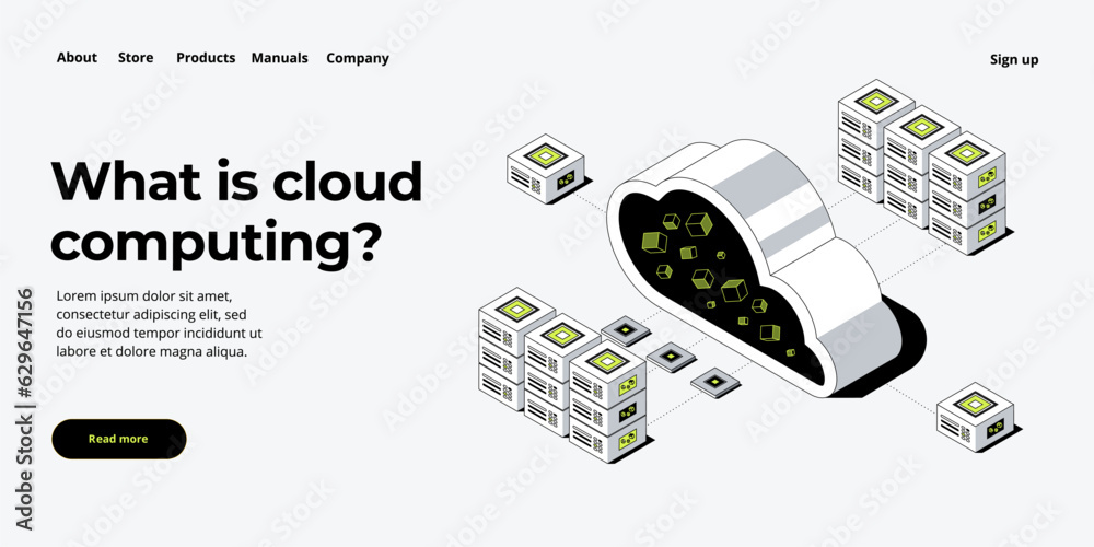 Cloud storage download isometric vector illustration. Digital service or app with data transfering. 