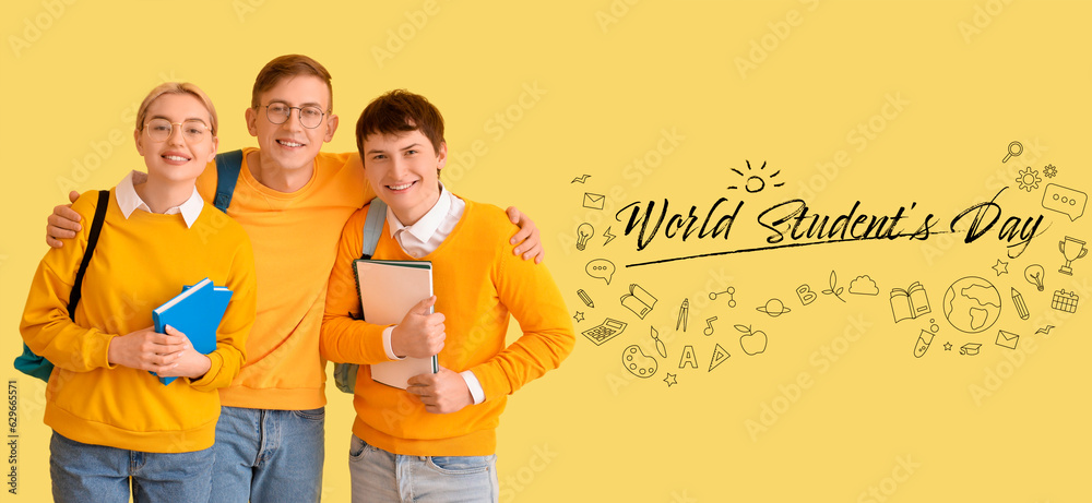 Greeting card for World Students Day with classmates