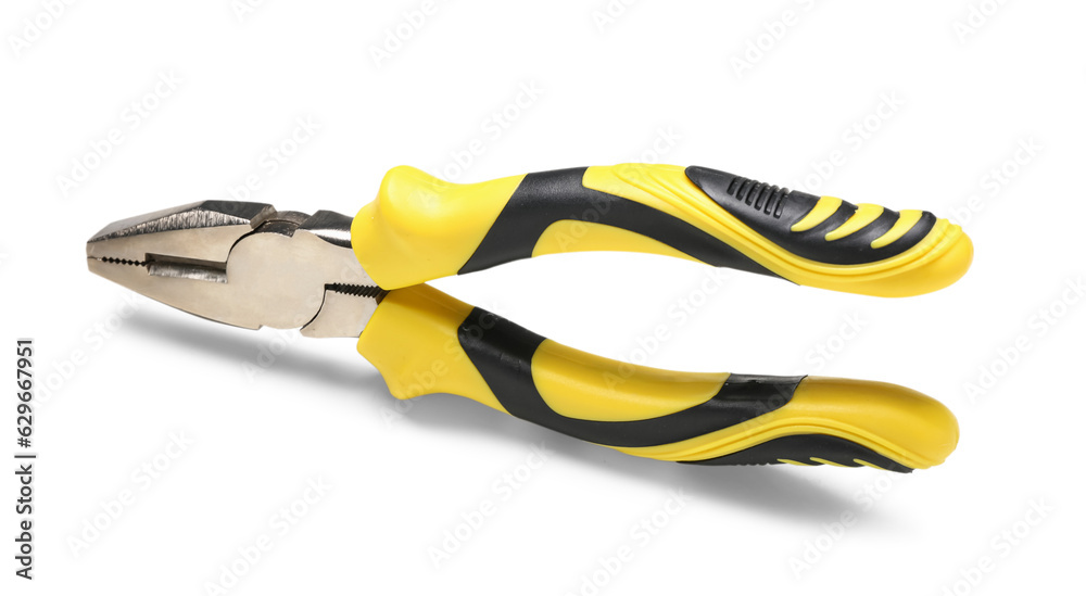 Yellow pliers isolated on white background