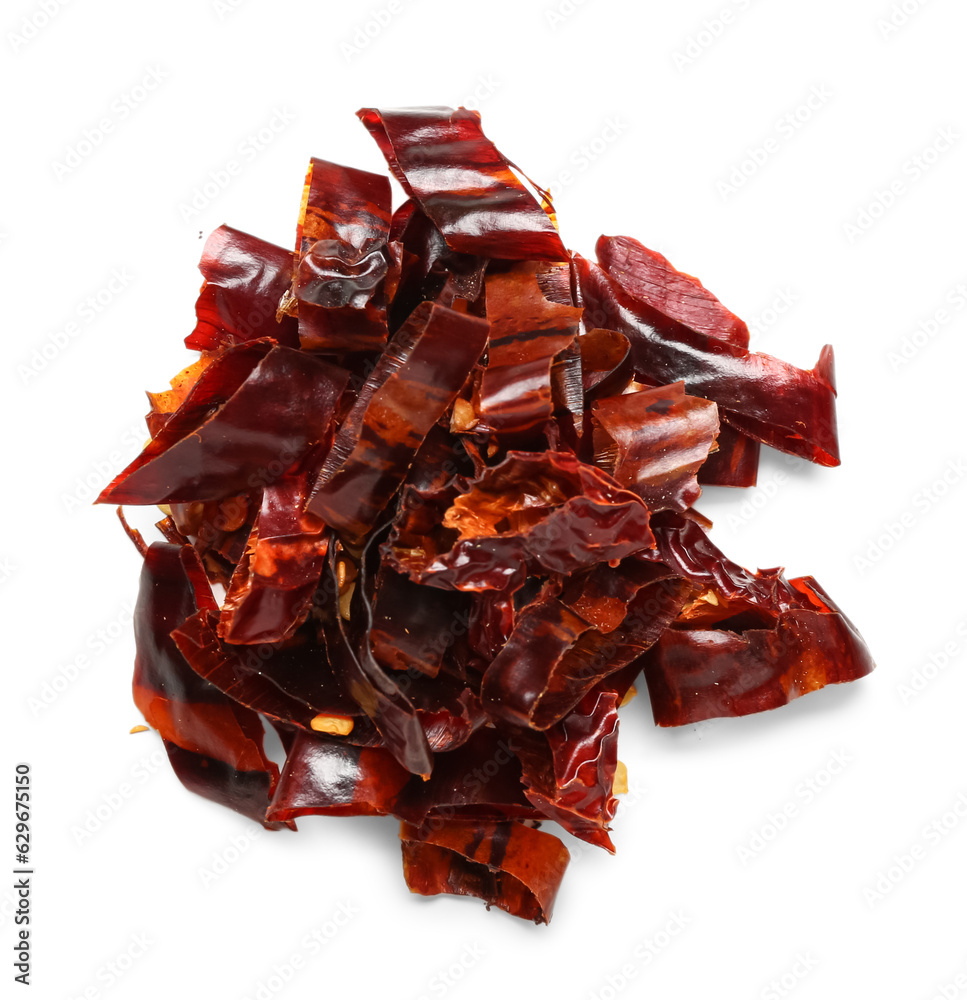 Sliced dry chili pepper on white background