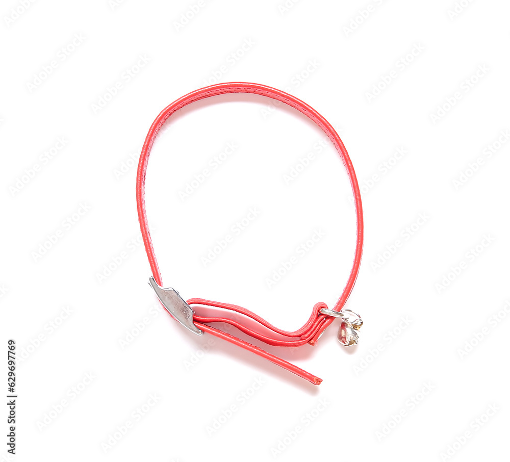 Red pet collar on white background