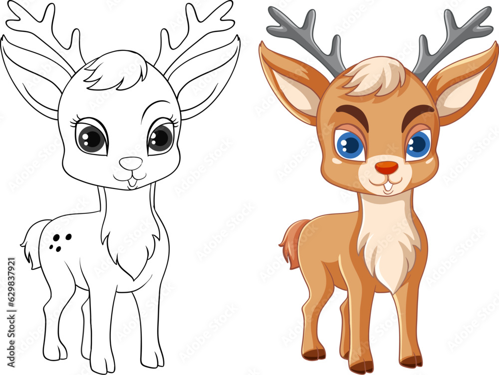 Coloring Page Outline of Cute Deer