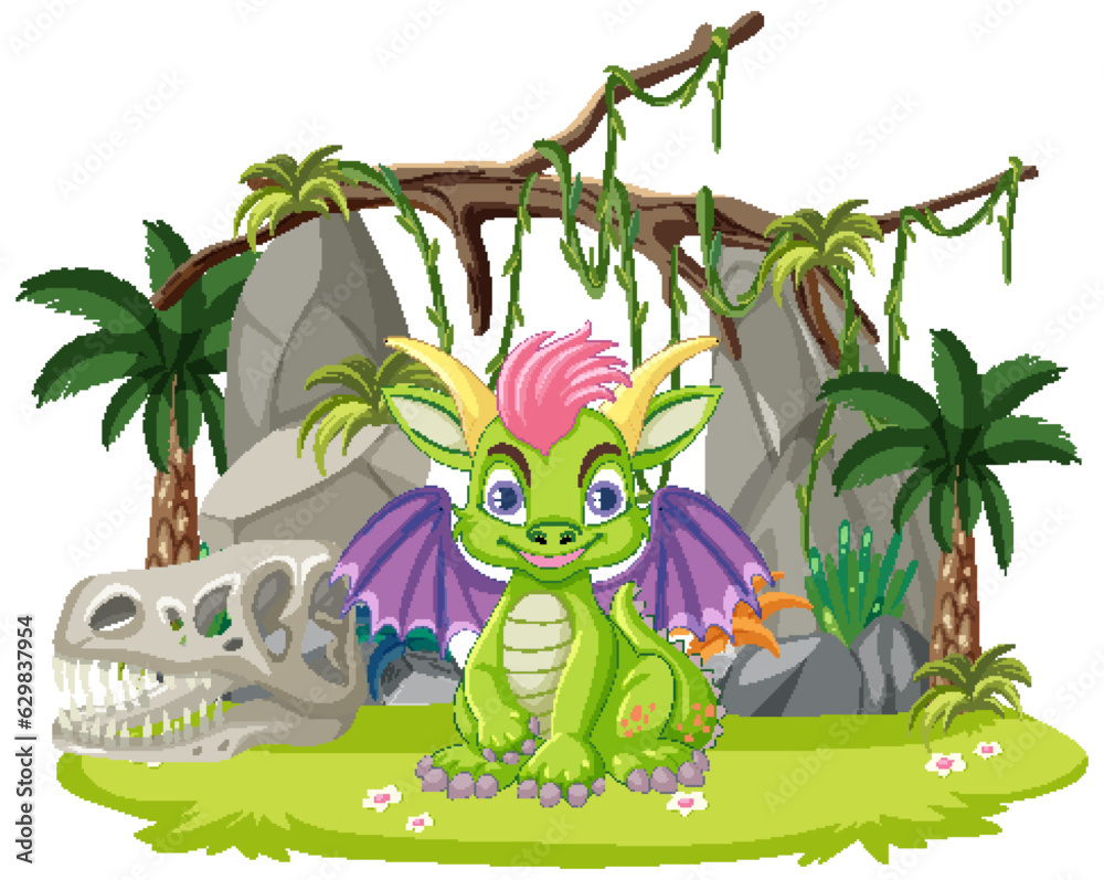 Adorable Baby Dragon Sitting in Nature