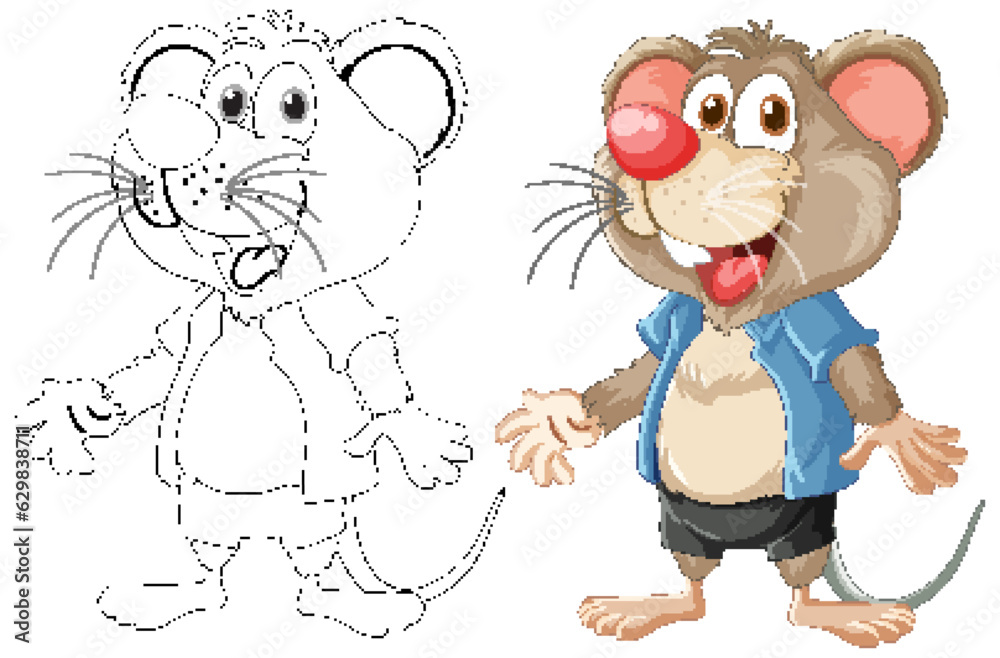 Cute Mouse Cartoon Smiling for Colouring