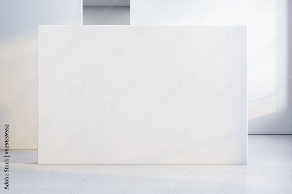 Loft white geometric interior with mock up place on walls. Exhibition, gallery and layout concept. 3