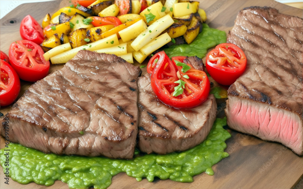 grilled beef steak with vegetables