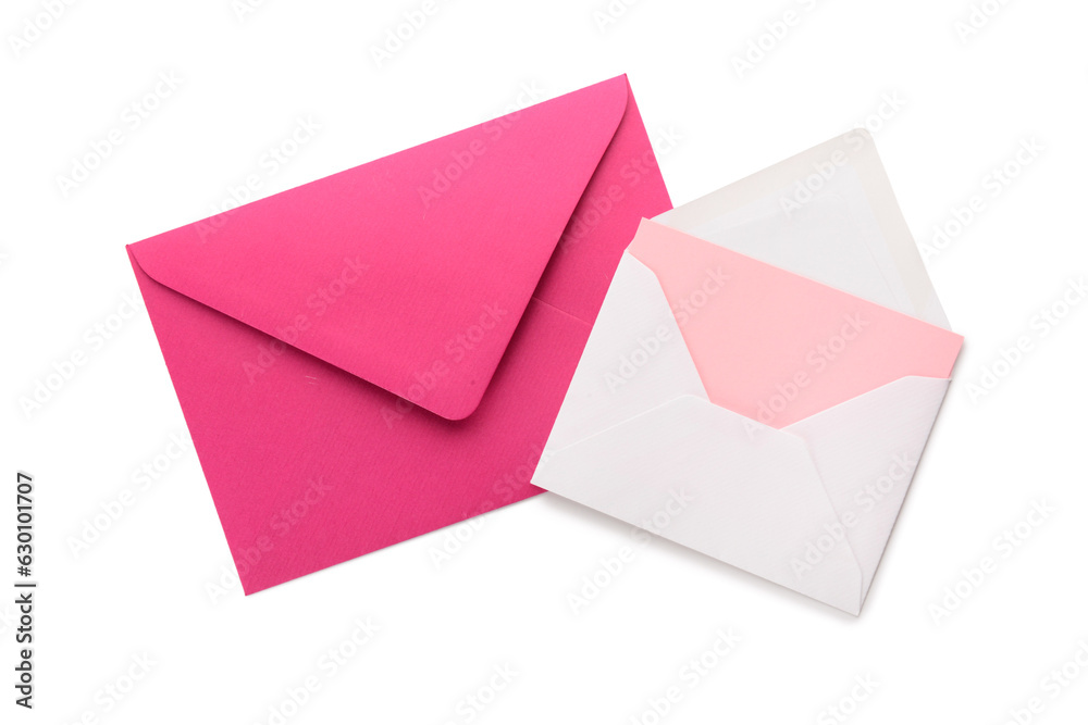 Paper envelopes with blank card on white background