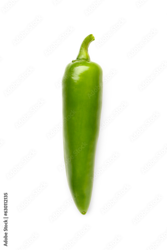 Green chili pepper on white background