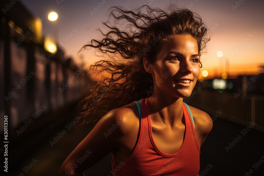 beautiful girl jogging in evening