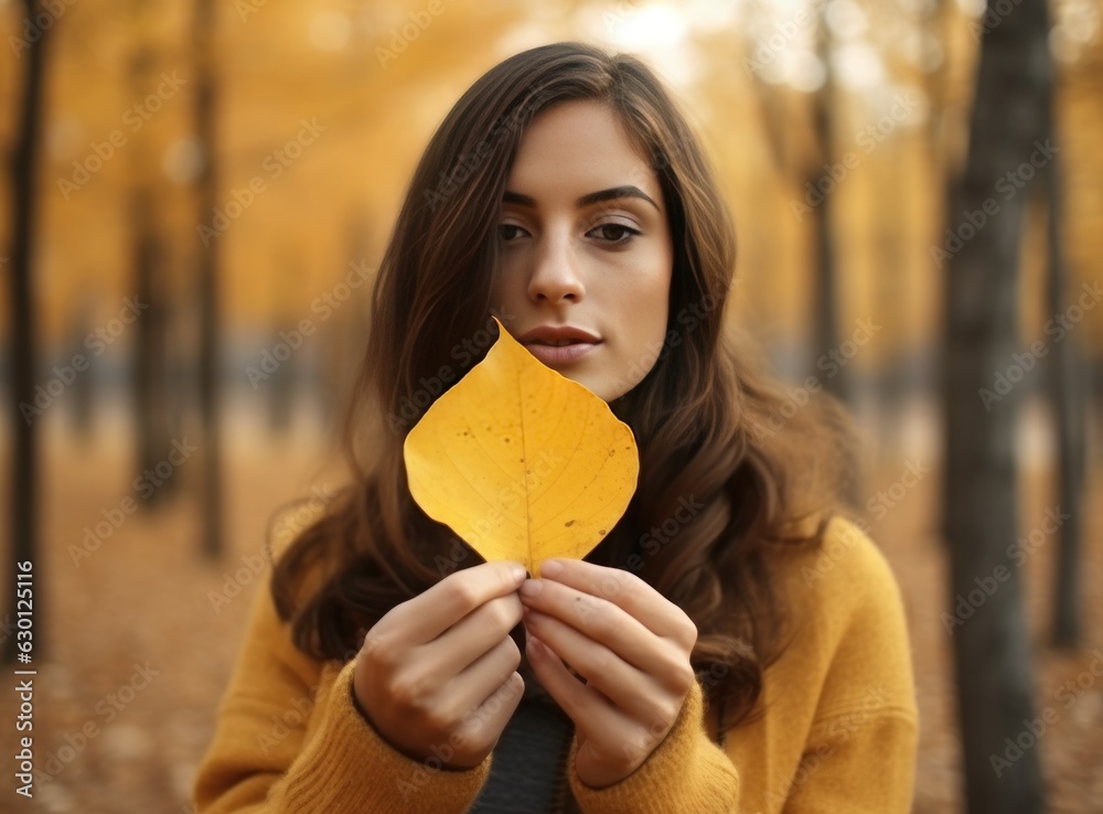 Beautiful girl with autumn leaves