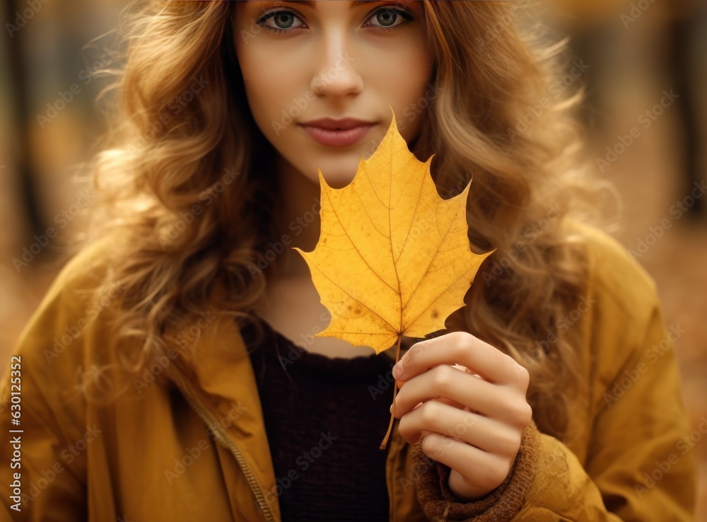 Beautiful girl with autumn leaves