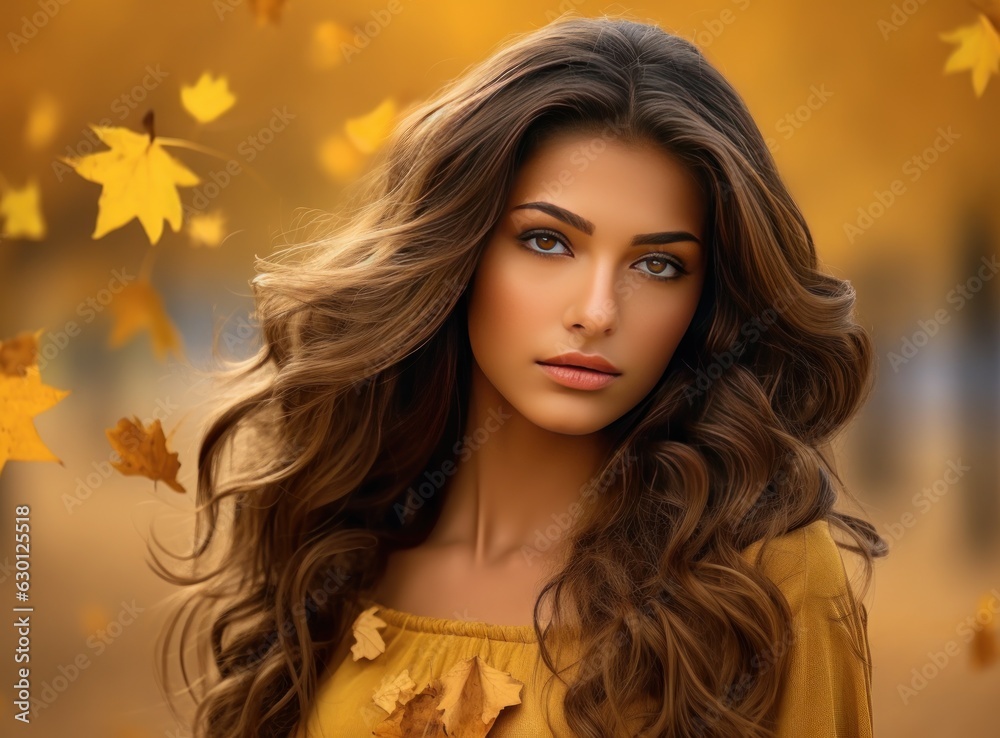 Beautiful girl with autumn leaves