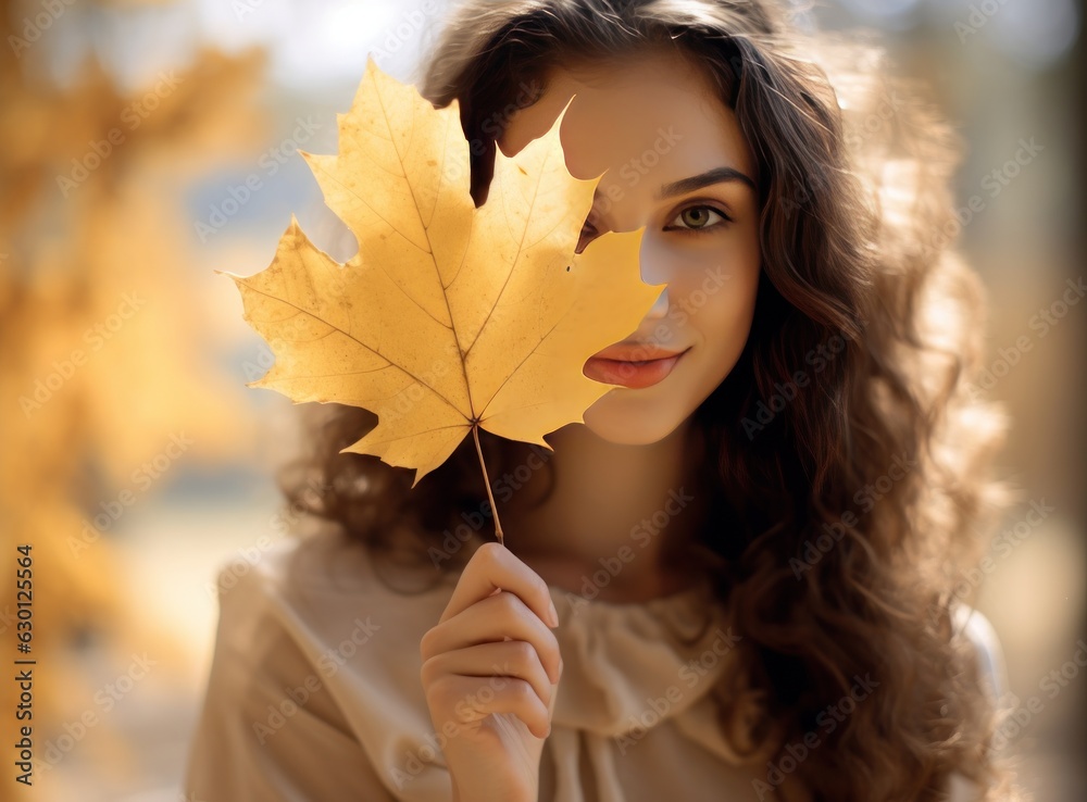 Beautiful girl with autumn leaves