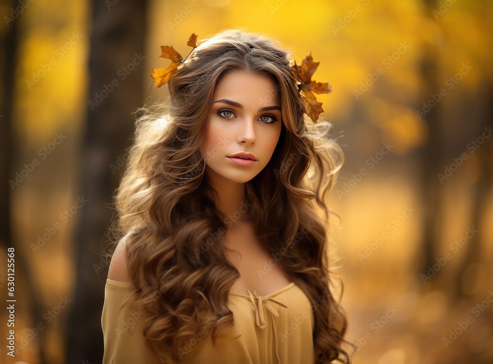 Beautiful girl with autumn leaves