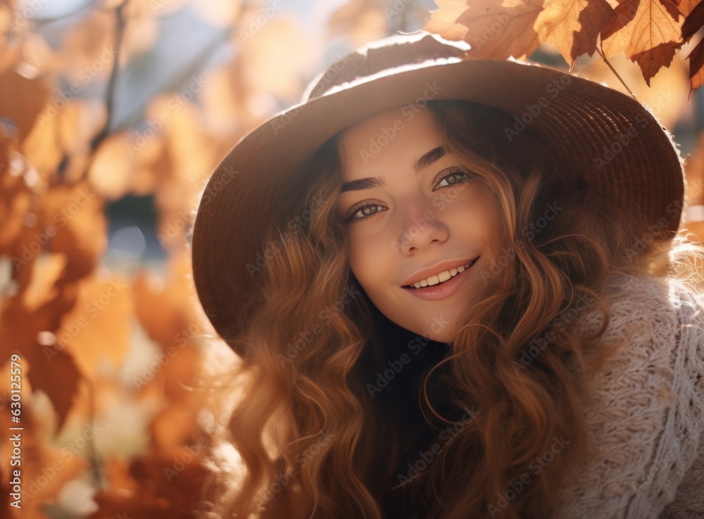 Beautiful girl with autumn leaves