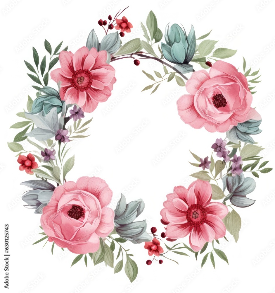 Watercolor floral wreath isolated