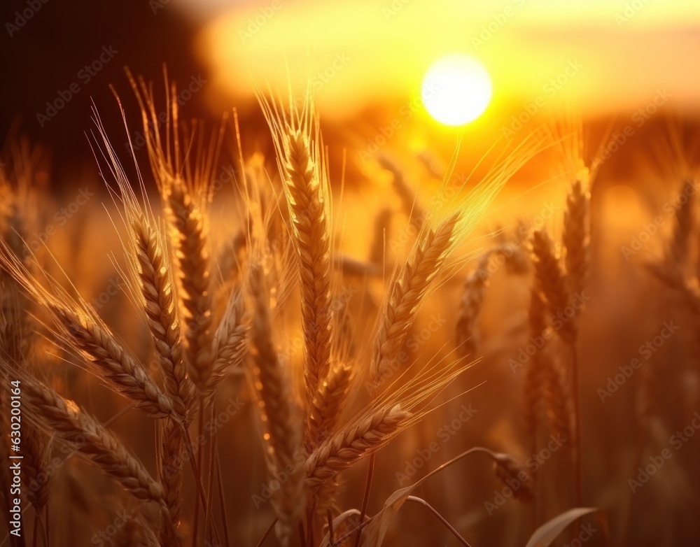 Ripe wheat in a field at sunset