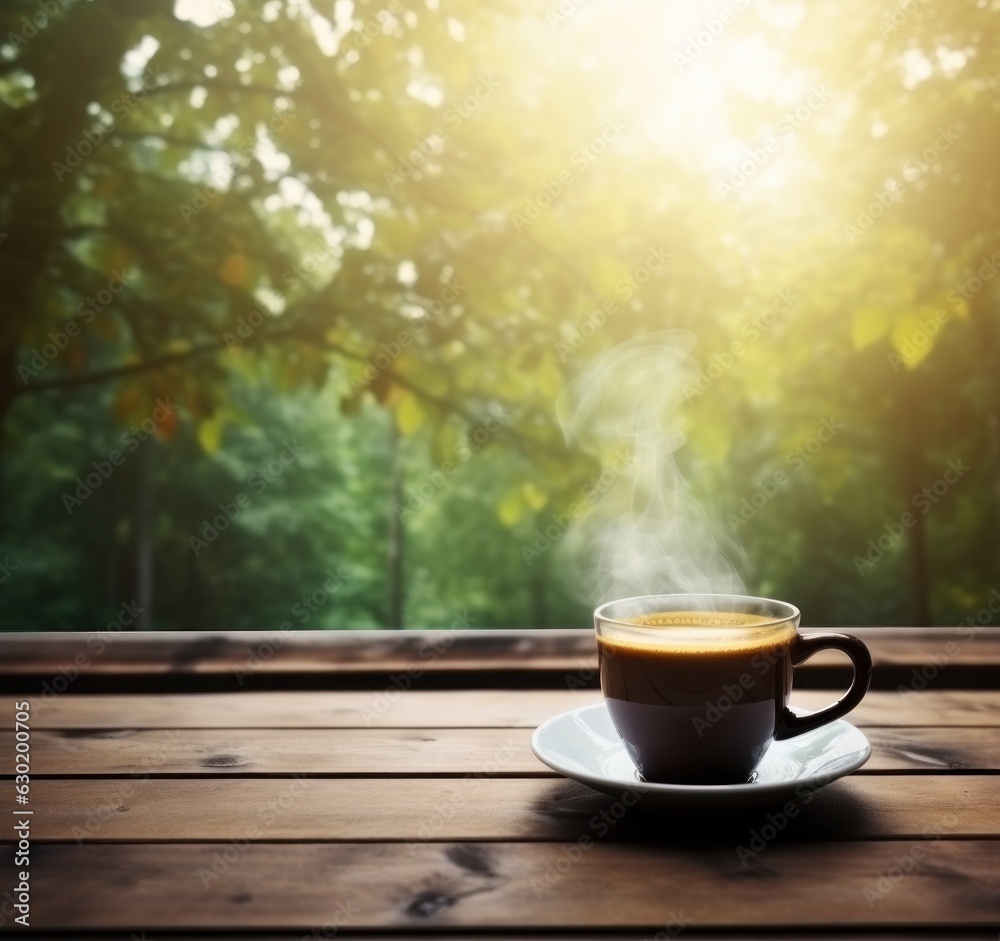 Cup of coffee on wooden table